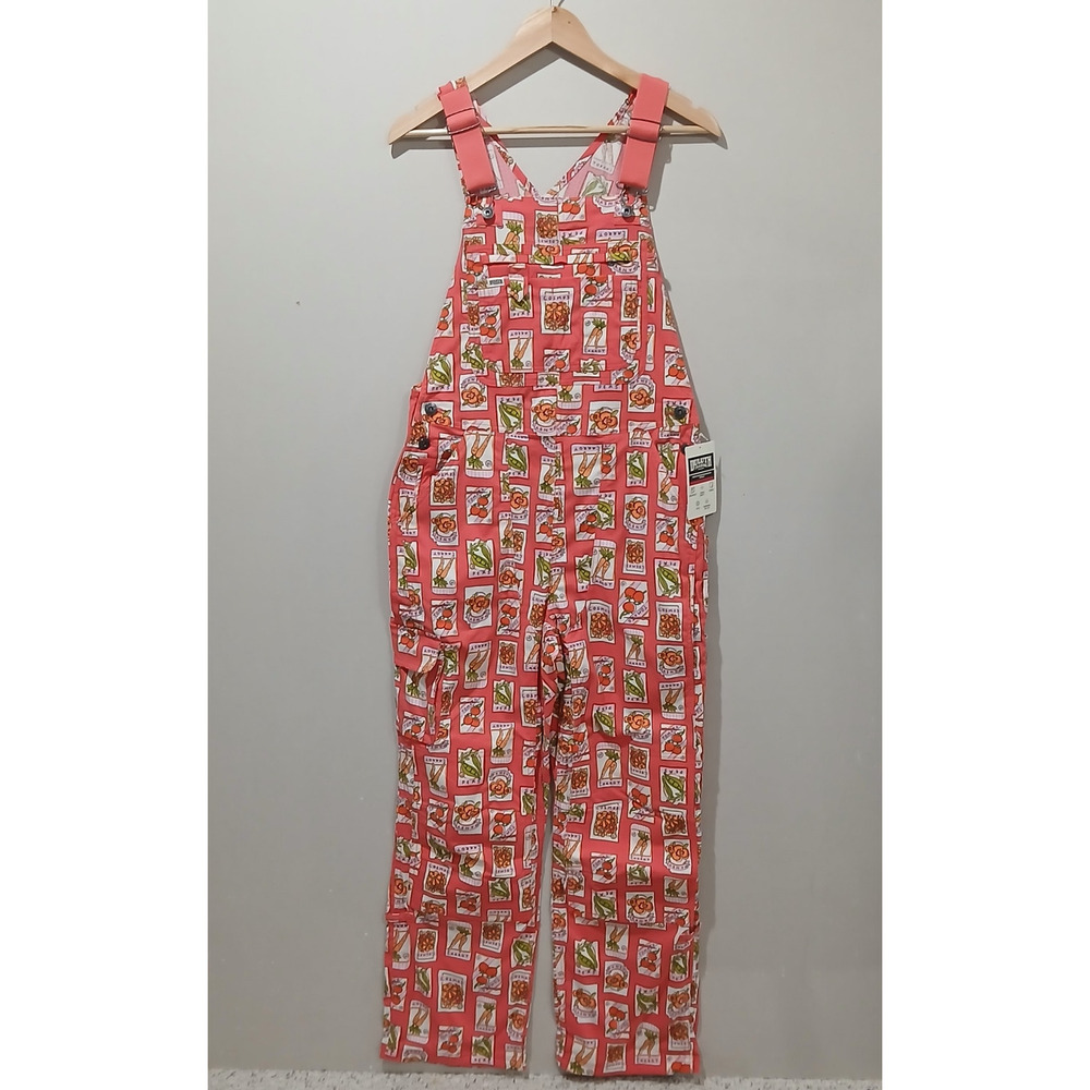 DULUTH TRADING Heirloom Gardening Bib Overalls Medium 31 NWT Coral Seed Packets - Picture 2 of 15